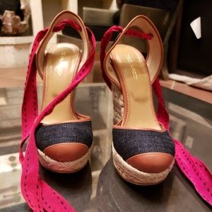 DSquared2 denim and leather espadrille wedges